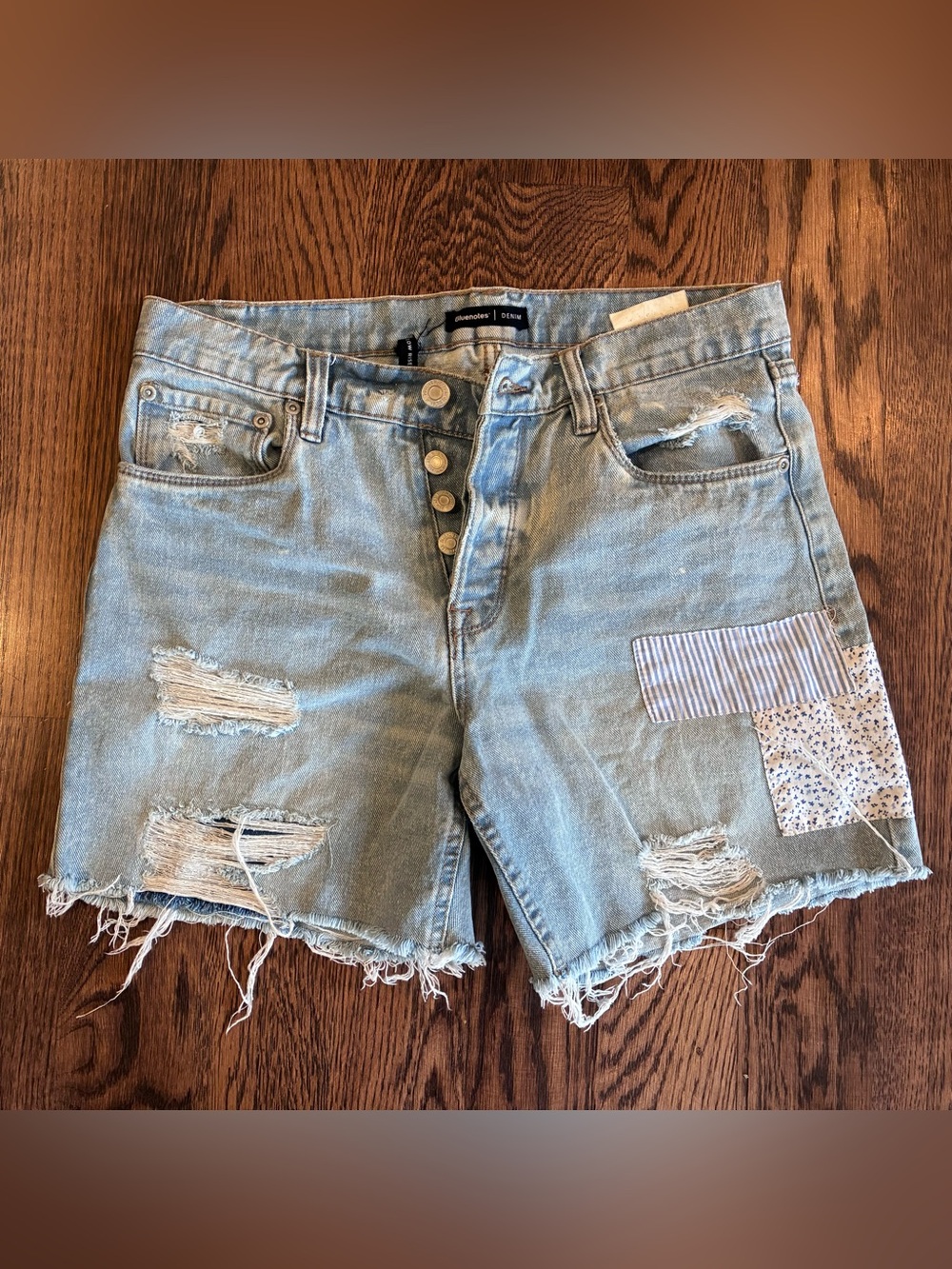 Bluenotes Light Blue Distressed Jean Shorts with Patchwork